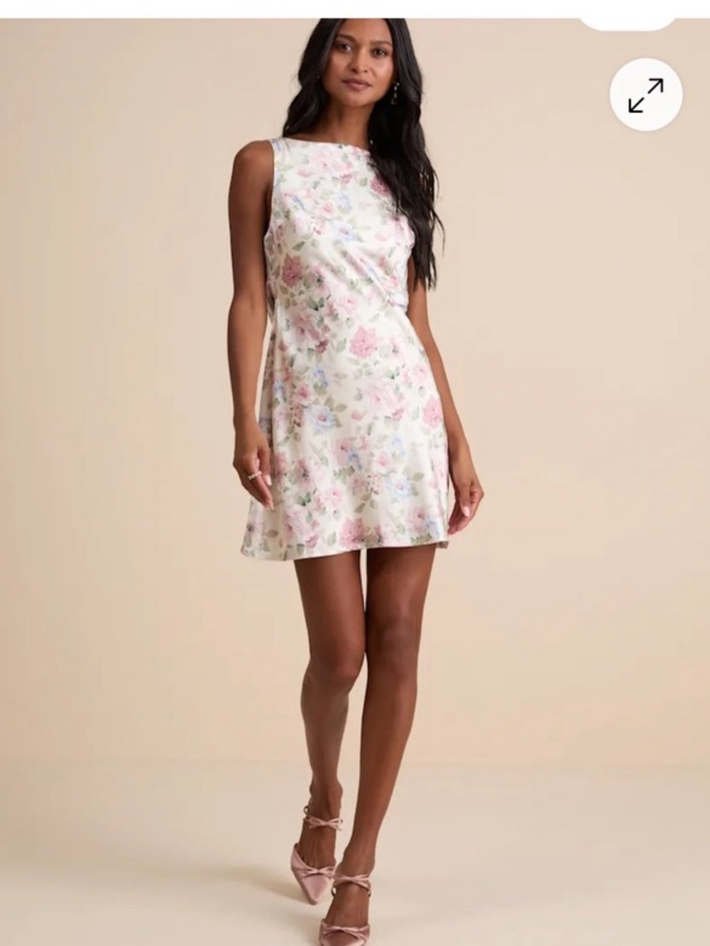 Lulu's Floral Satin Mini Dress in Blush & Ivory